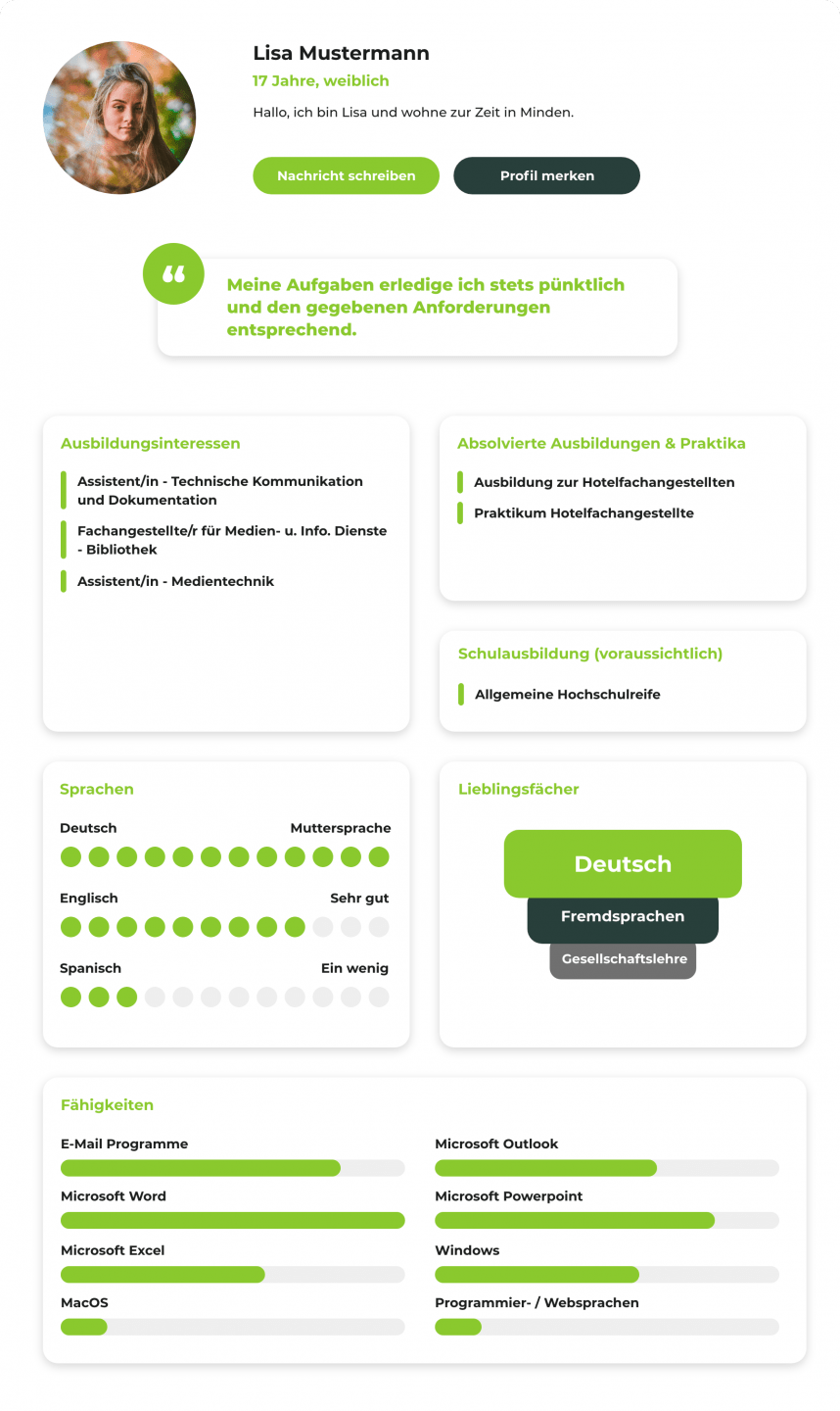 beAzubi - Nachwuchsrekrutierung - Aussagekräftiges Profil eines Jugendlichen