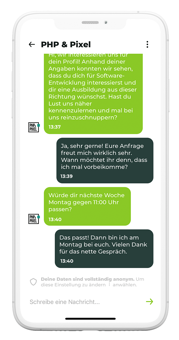 beAzubi - App - Chat zwischen Unternehmen und Schüler